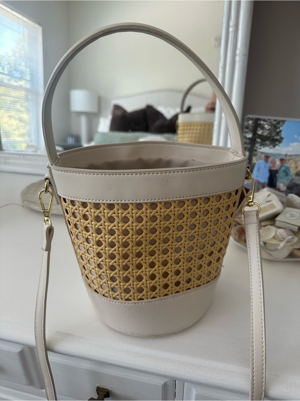 Cream and Natural Woven Bucket Bag - Women